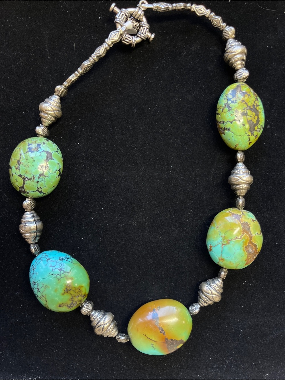 Handmade Turquoise Nugget Thai Silver Plated Beads Necklace *Read